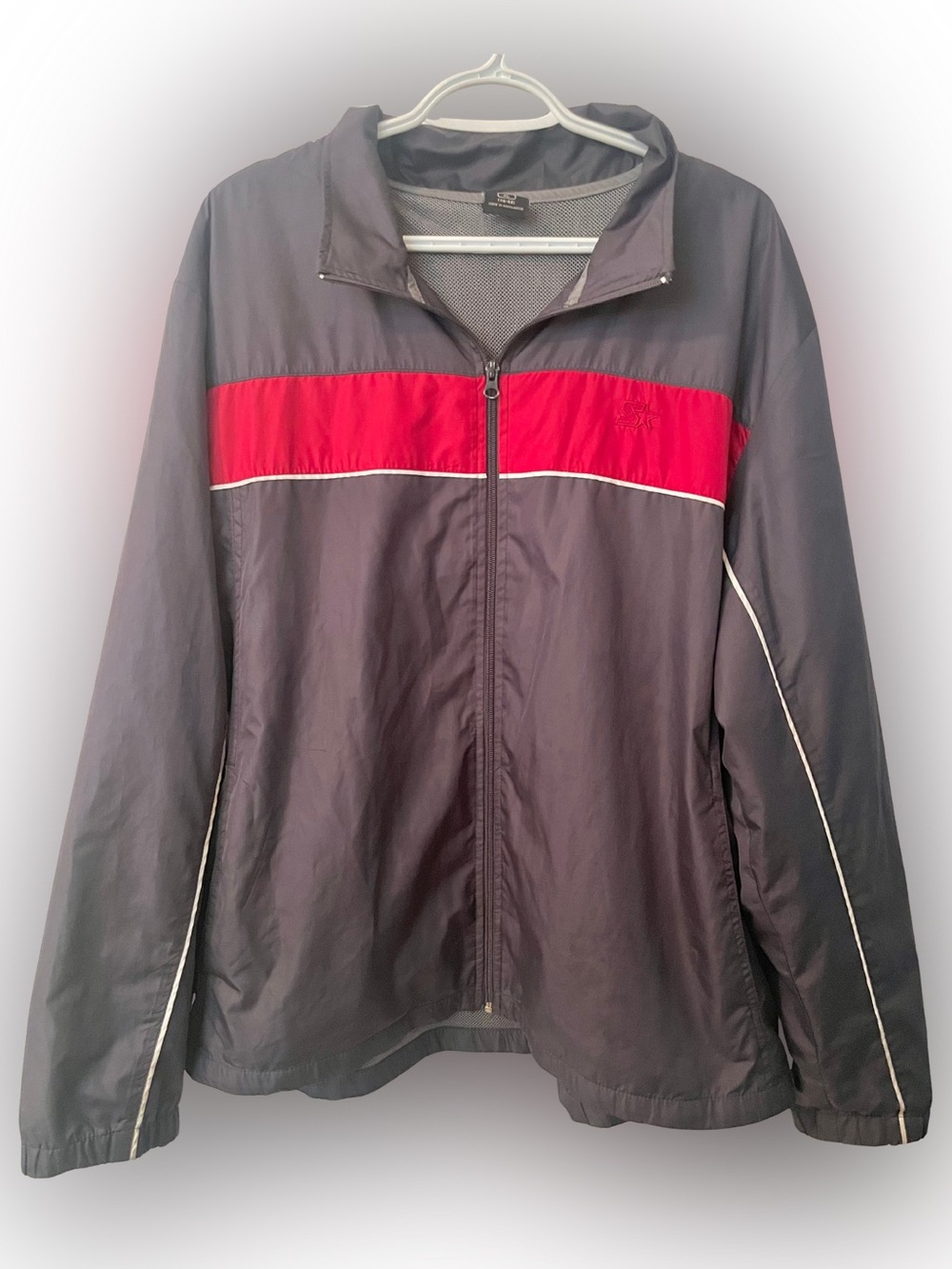 VTG STARTER Windbreaker Jacket - Full Zip, Charcoal/Red Colourblock